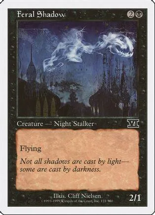 Dark creature card art, blue and black tones, showing a shadowy beast flying.