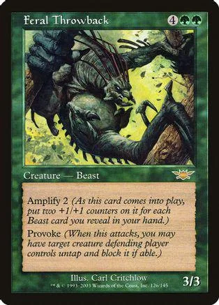 Dark creature on green and yellow background. Black card with white text.