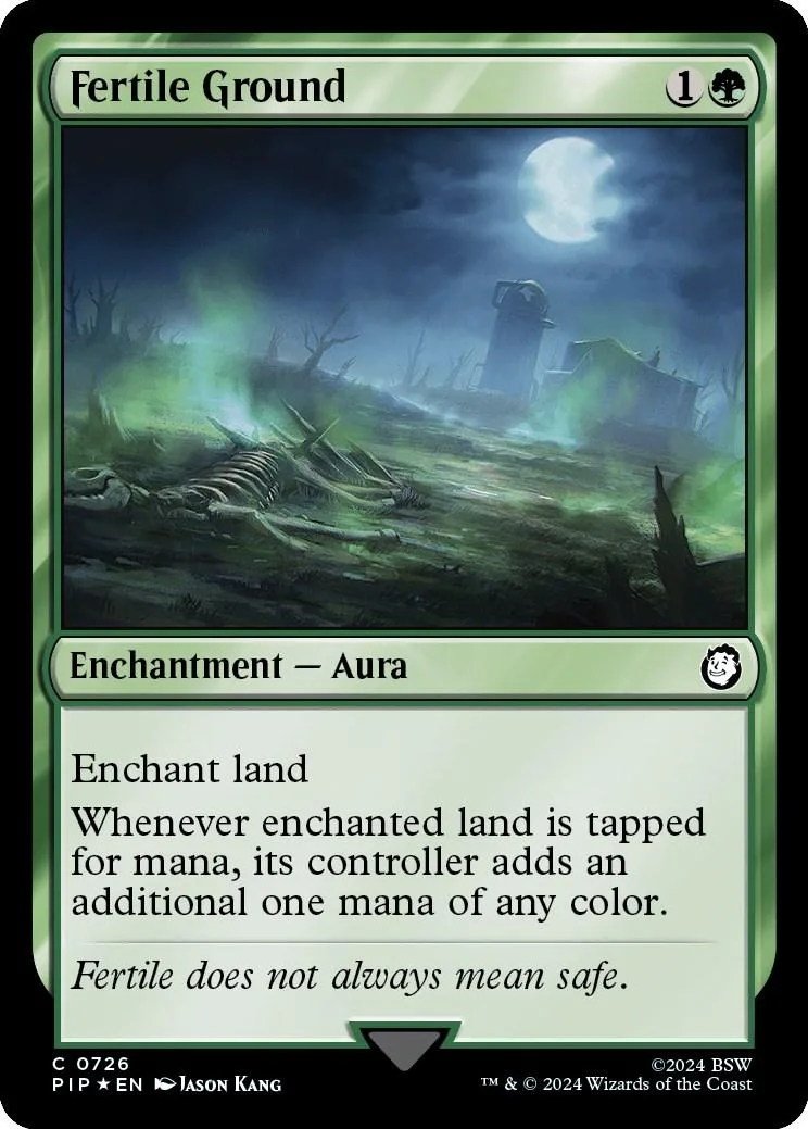 Green land card art showing a moonlit, eerie, overgrown landscape.