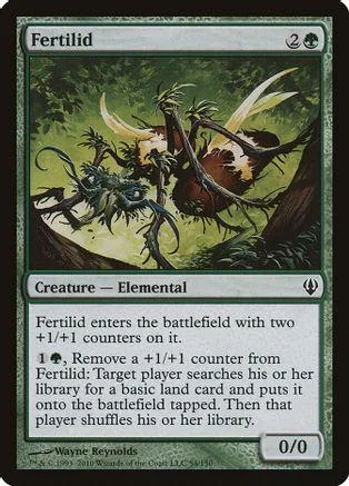 Green elemental creature card with dark foliage and white/yellow accents.