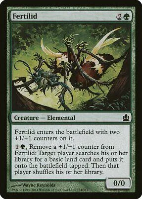 Green elemental creature card with dark, tangled roots and white accents.