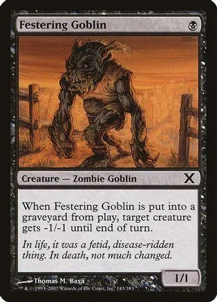 Dark, hairy zombie goblin creature card art on a standard trading card.
