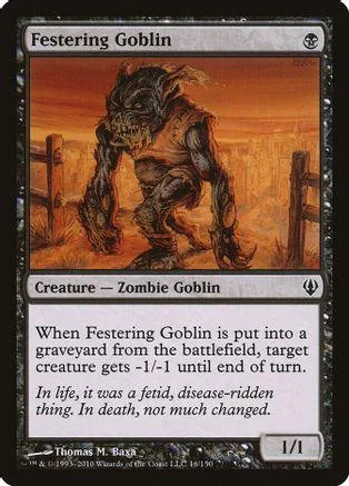 Goblin creature card art: brown, monstrous goblin in a desolate, orange landscape.