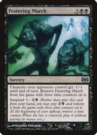 Dark, monstrous creature on a green and blue fantasy card.