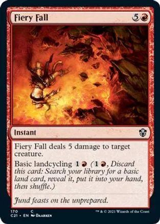 Red and orange fire engulfs a dark scene on a Magic: The Gathering card.