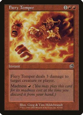 Firey Temper card art showing fiery, aggressive figures in an orange glow.
