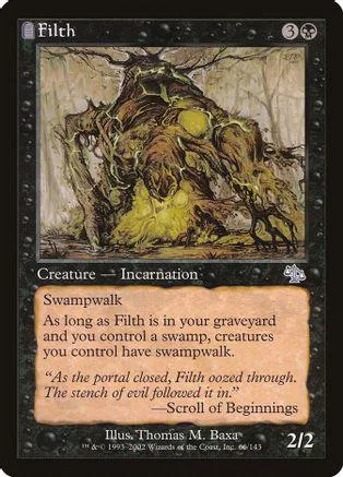 Dark, gnarled tree creature card art. Swamp colors. Black border.