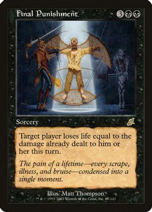Card art depicts a figure suspended under a glowing circle. Dark, shadowy figures surround him.