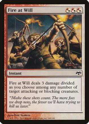 Three figures with bows and arrows in a fiery, dramatic scene on a card.