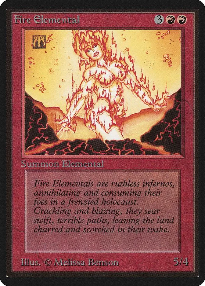 Red and orange elemental creature on a card with fiery, chaotic energy.