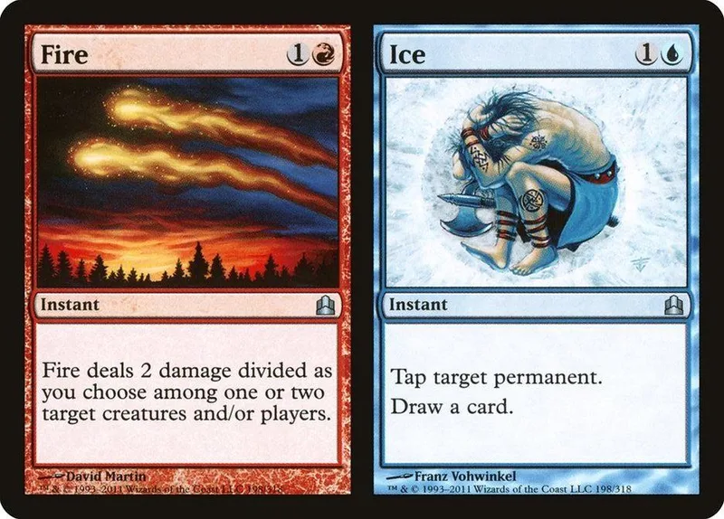Fire and Ice instant magic cards, showing fiery and icy artwork.