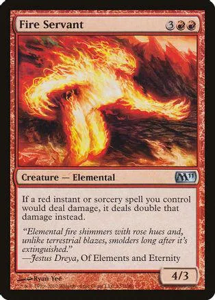 Fiery elemental creature card, orange and red flames, Magic: The Gathering.