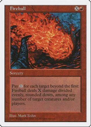 Fireball Magic: The Gathering card showing a fiery explosion over dark water.
