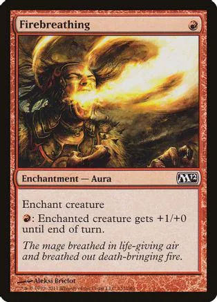 Firebreathing card art: fiery figure breathing bright orange flame.