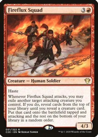 Fireflux Squad card art: soldiers fighting amidst fire and smoke.