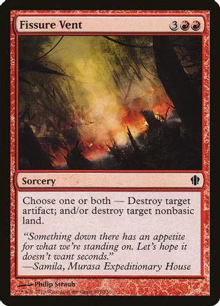 Magic: The Gathering card, Fissure Vent, dark forest scene, black and red accents.