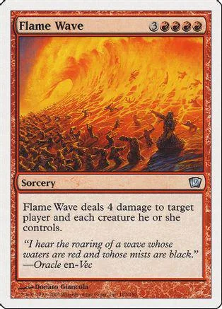 Fire wave engulfs battlefield; orange and yellow art on Magic: The Gathering card.