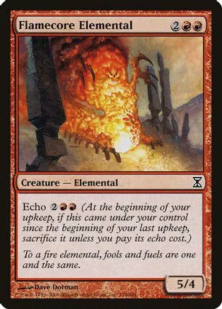 Orange elemental creature engulfed in fire on a Magic: The Gathering card.