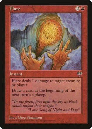 Orange and yellow energy sphere between two raised hands on a card.