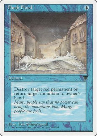 Magic: The Gathering card, Flash Flood, depicting a stormy, mountainous landscape.