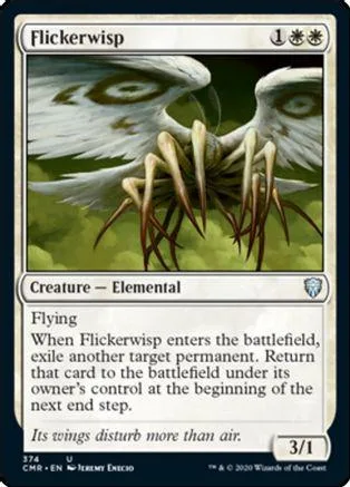 Flickerwisp Magic: The Gathering card, white and green art, 3/1 creature.