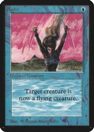 Woman with flowing hair against pink sky on Magic: The Gathering card.