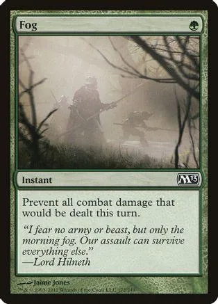 Magic: The Gathering card, "Fog," showing a misty forest scene.