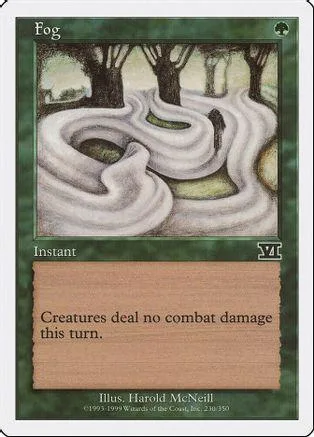 Fantasy landscape art on a Magic: The Gathering card, Fog.