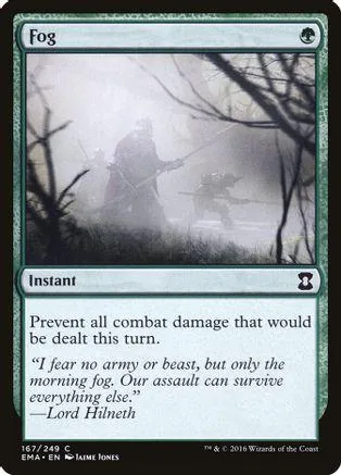 Fog Magic: The Gathering card art showing figures in a misty, dark forest.