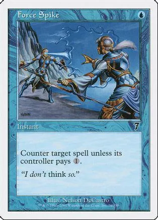 Blue and white card art depicting two figures battling on a rocky landscape.