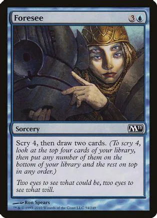 Sorcery card art: woman in gold headpiece looking forward. Blue and black tones.