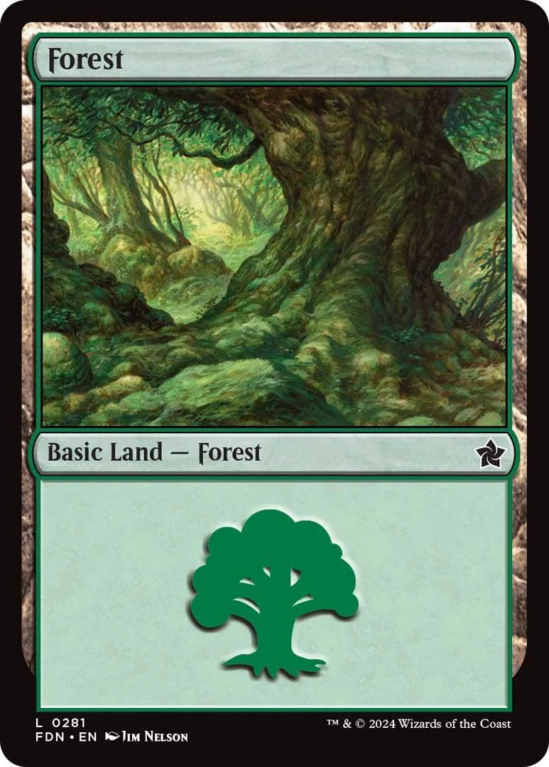 Green forest landscape art on a Magic: The Gathering land card.