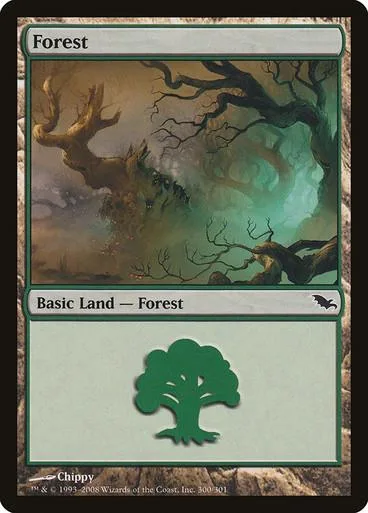 Green forest landscape card with a green tree symbol in the bottom panel.