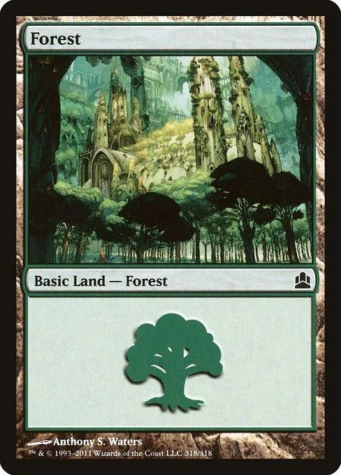 Green forest landscape on a Magic: The Gathering Basic Land card.