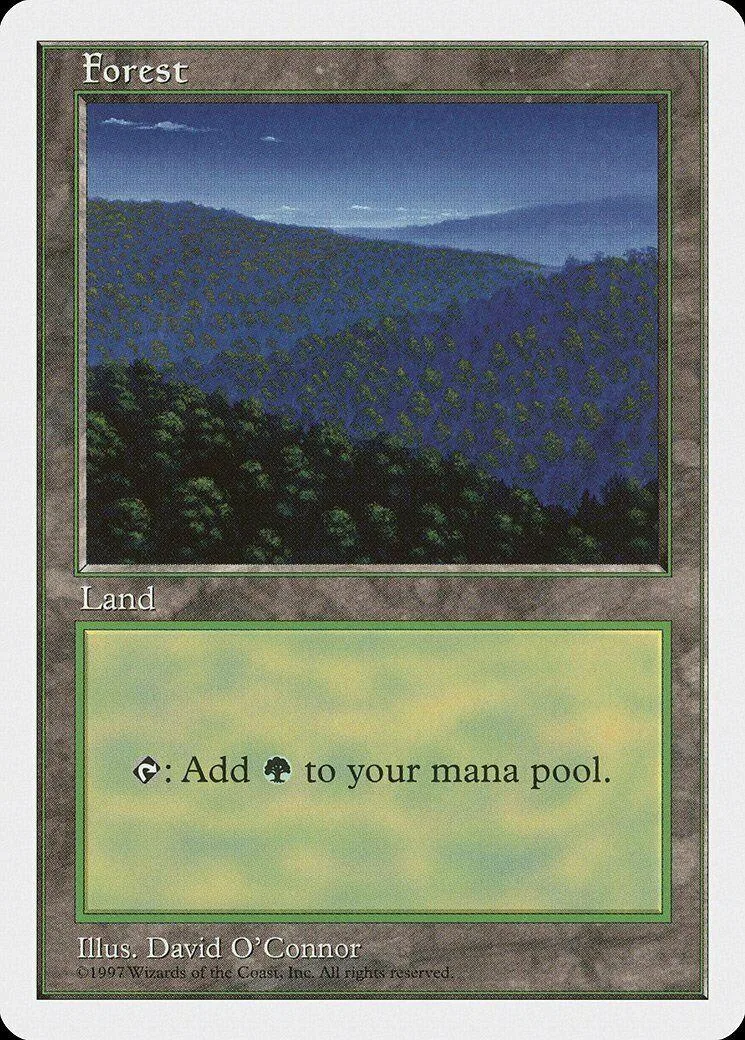 Green forest landscape art on a Magic: The Gathering Land card.