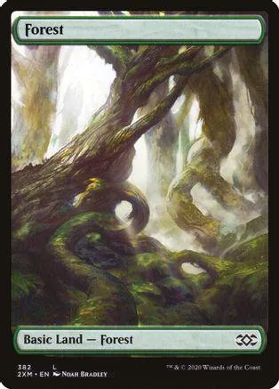 Green forest landscape art on a Magic: The Gathering basic land card.