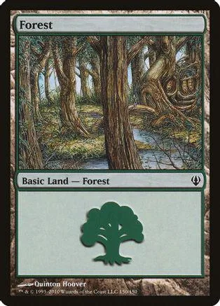 Green forest landscape art on a Magic: The Gathering basic land card.