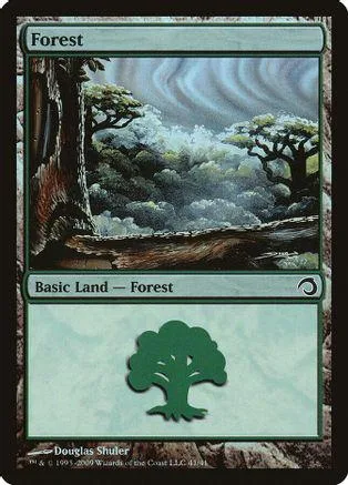 Forest land card art showing dense green forest under a bright sky.