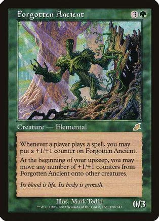 Green elemental creature under a tree, printed on a Magic: The Gathering card.