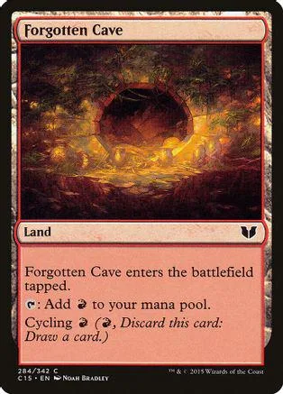 Dark cave landscape card art. Black and orange tones. Land type.