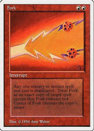 Magic: The Gathering "Fork" card, red and orange art, standard card frame.