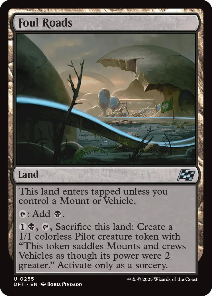 Magic: The Gathering card, Foul Roads, depicting a desolate, misty landscape.