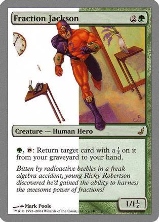 Fraction Jackson trading card featuring a muscular figure in orange and purple.