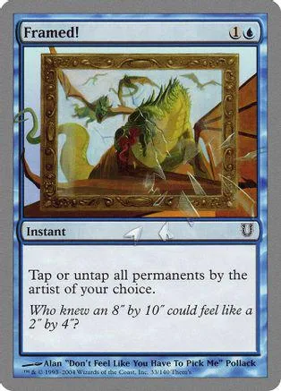 Framed collectible card art featuring green and yellow foliage within a gold frame.