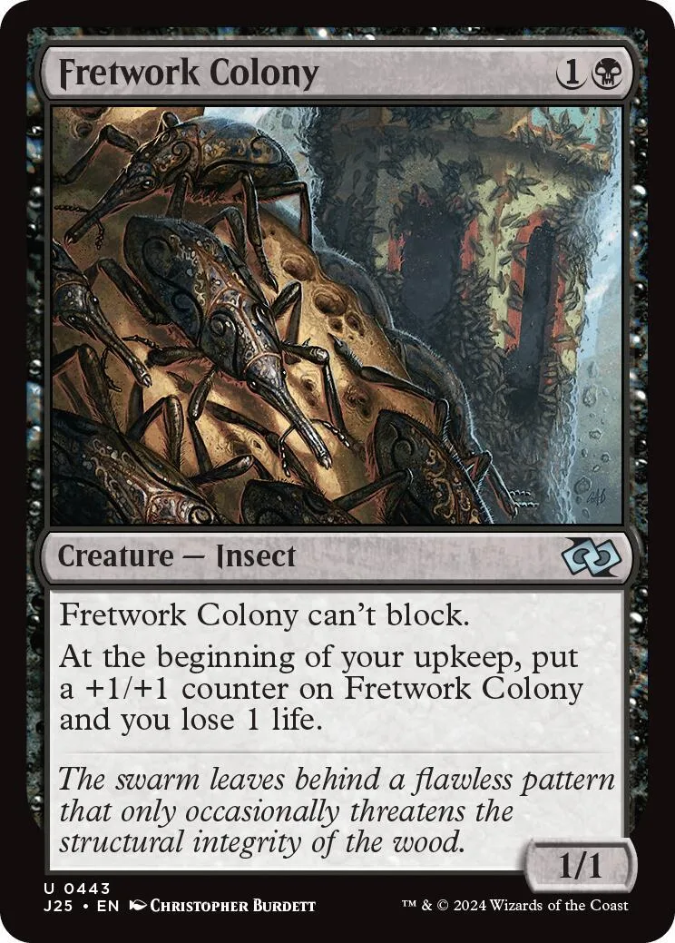 Insect creature card art showing a swarm of brown insects on wood.