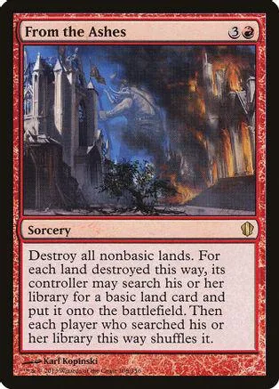 Magic: The Gathering card, "From the Ashes," featuring a dark, fiery landscape.