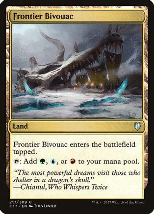 Dark, snowy landscape with a large dragon silhouette in a Magic: The Gathering card.