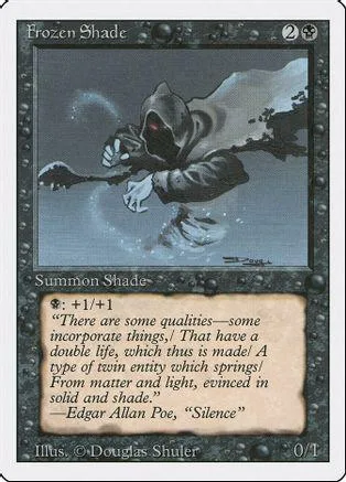 Dark hooded figure in icy blue and white, on a collectible card.