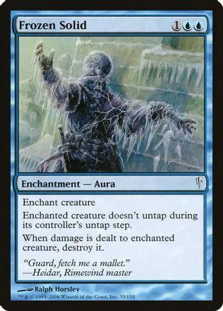 Dark, icy creature in a landscape on a Magic: The Gathering card.
