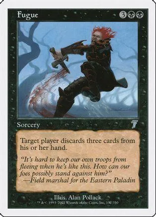 Red-haired warrior attacks in dark, moody fantasy art on a Magic: The Gathering card.